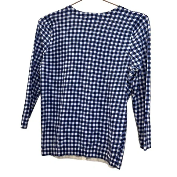TALBOTS Gingham Cardigan Tank Blue Sweater - Picture 10 of 12